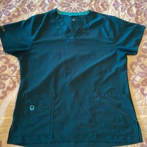 Carhartt Women's XL Cross Flex V-neck Media Scrub Top Style #C12110 Teal